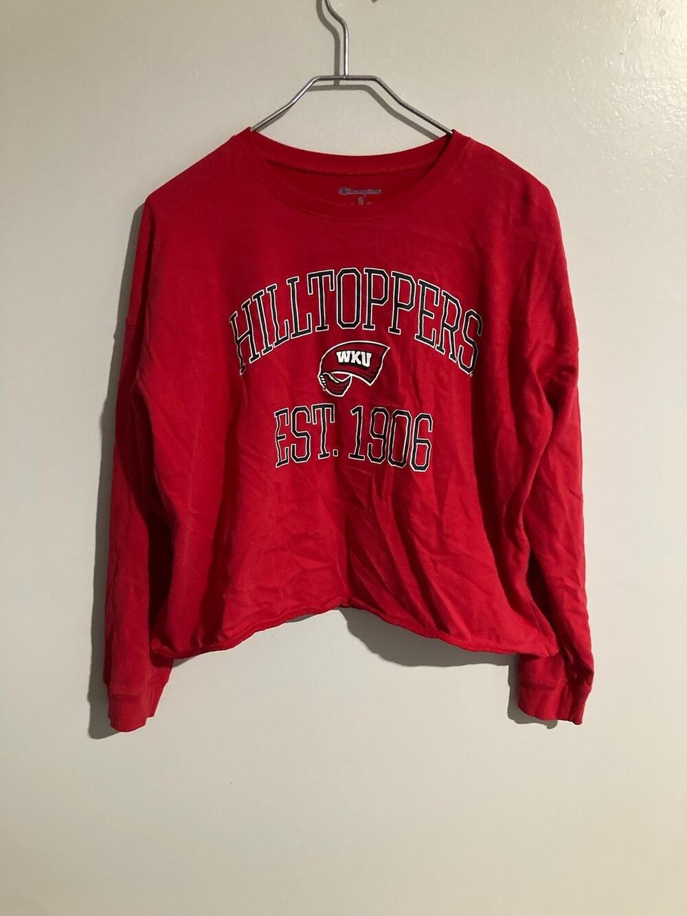 Champion Shirt Mens M Red Long Sleeve Hilltoppers WKU Graphic College Logo